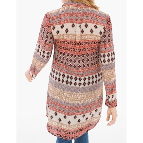 CHICO’S Exquisite Patterns Tunic Shirt Aztec Print bohemian multicolor size 2 - Picture 6 of 7